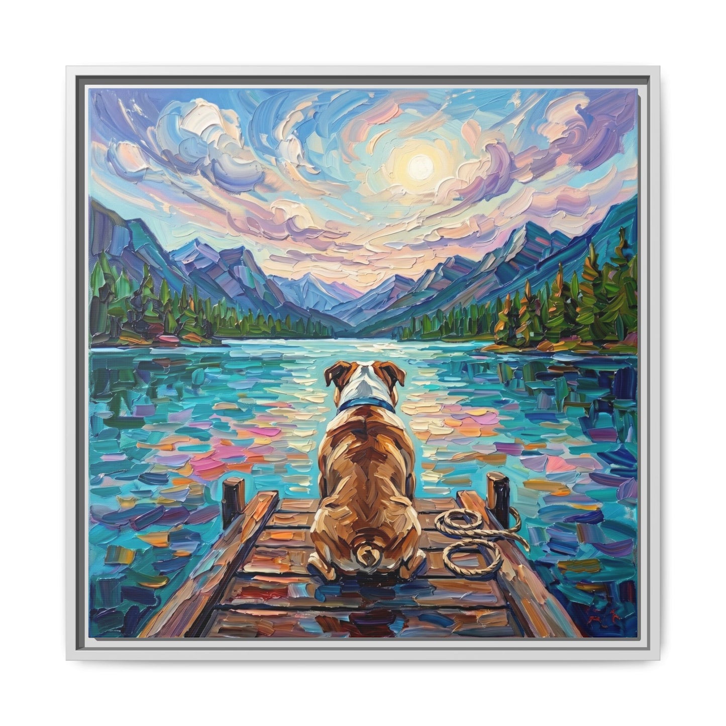"On The Dock - Bulldog" Framed Canvas Wall Art