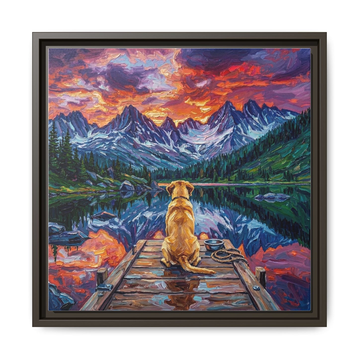 "On The Dock - Yellow Labrador" Framed Canvas Wall Art