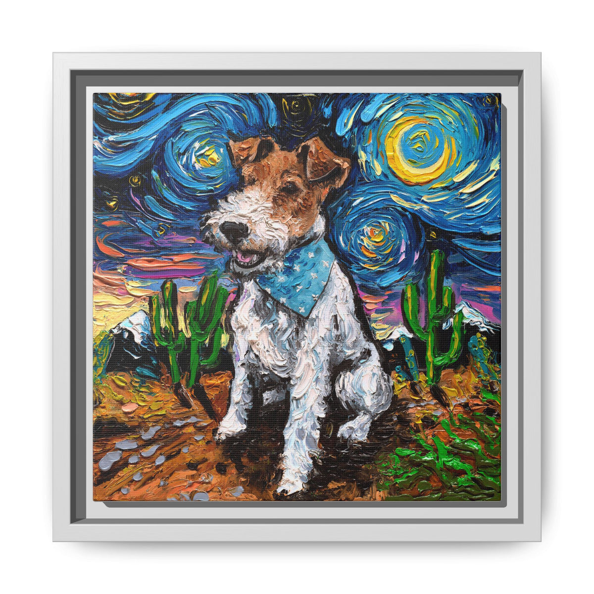 "Wire Fox Terrier Night" Framed Canvas Wall Art