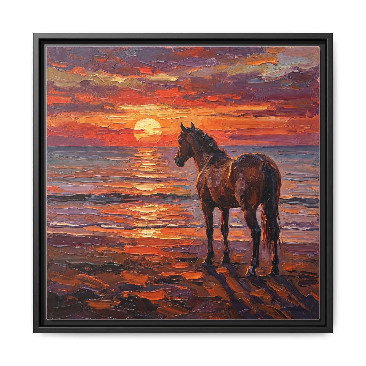 "Beach Sunset - Chocolate Mare" Framed Canvas Wall Art