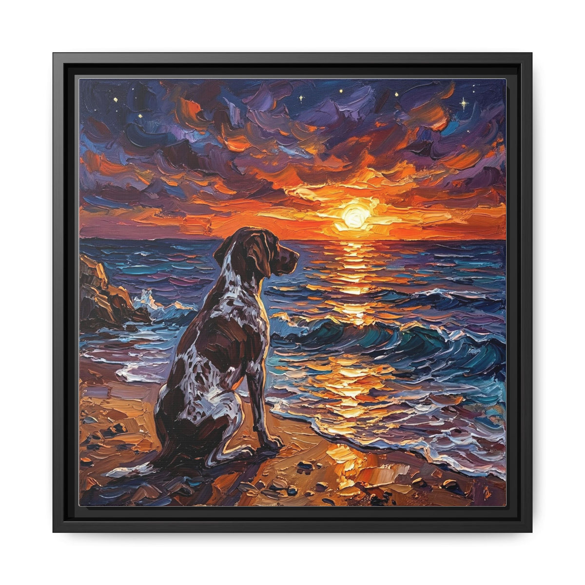 "Beach Days - German Short Hair Pointer" Framed Canvas Wall Art