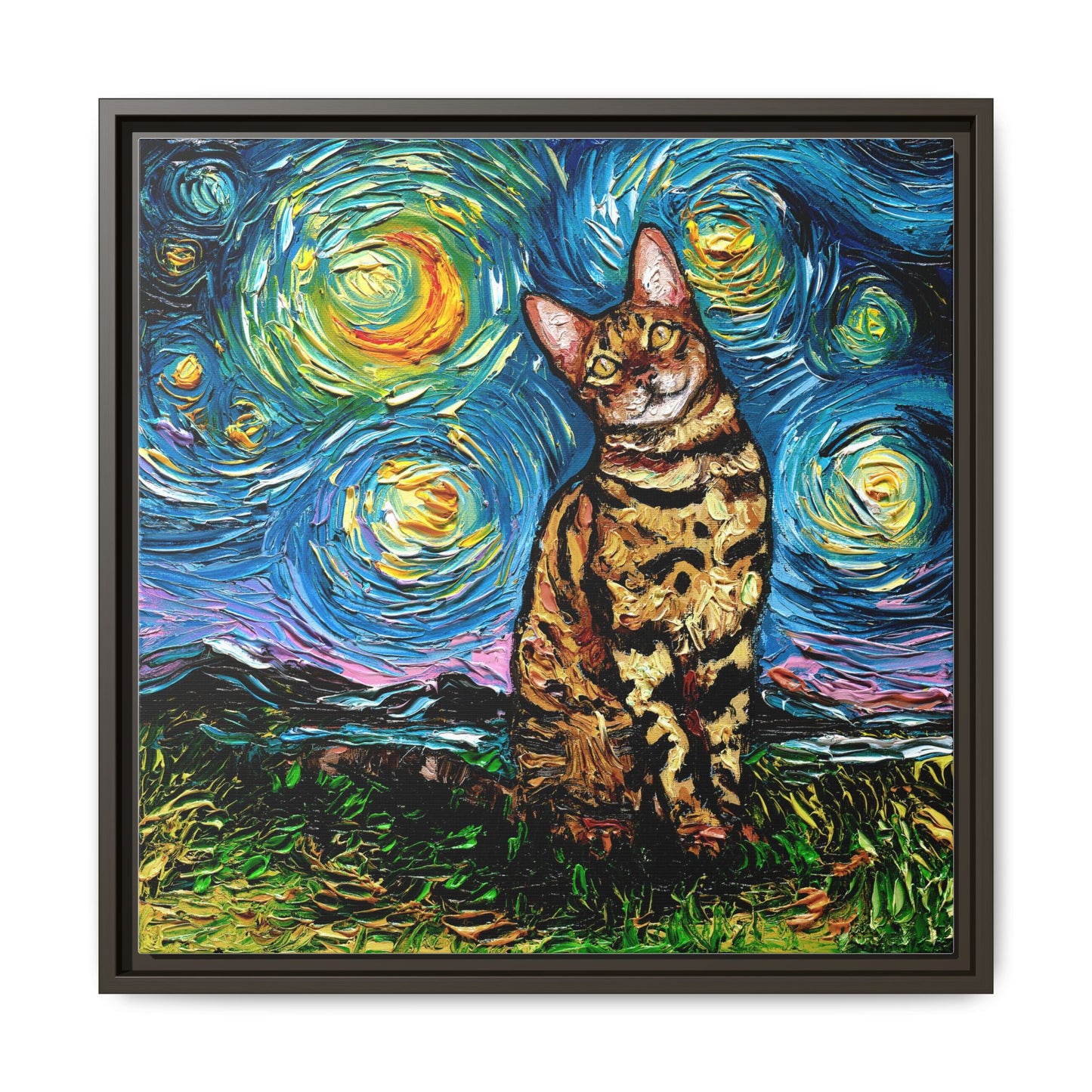 "Bengal Cat Night" Framed Canvas Wall Art