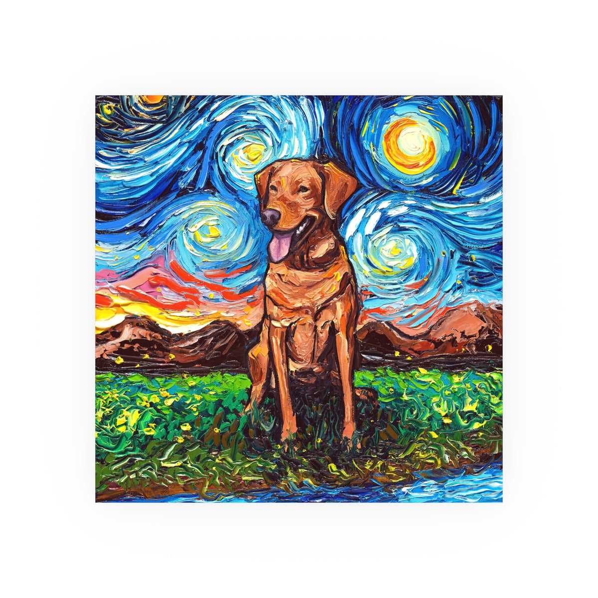 "Fox Red Labrador Night" Wall Art Paper Print
