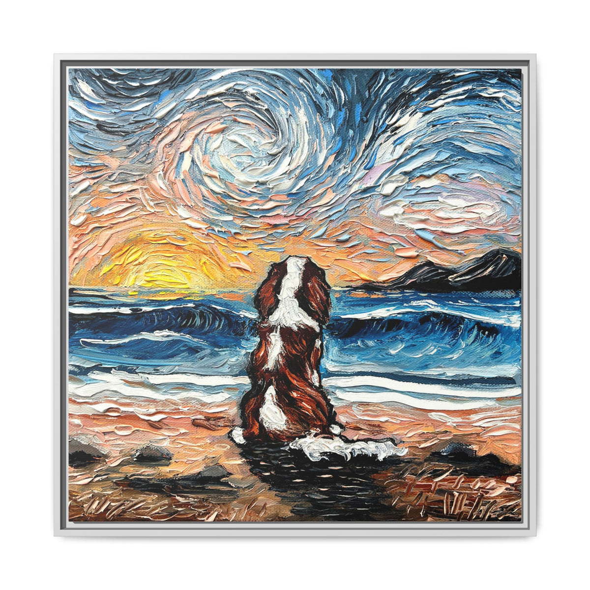 "Beach Days - Blenheim Spaniel" Framed Canvas Wall Art