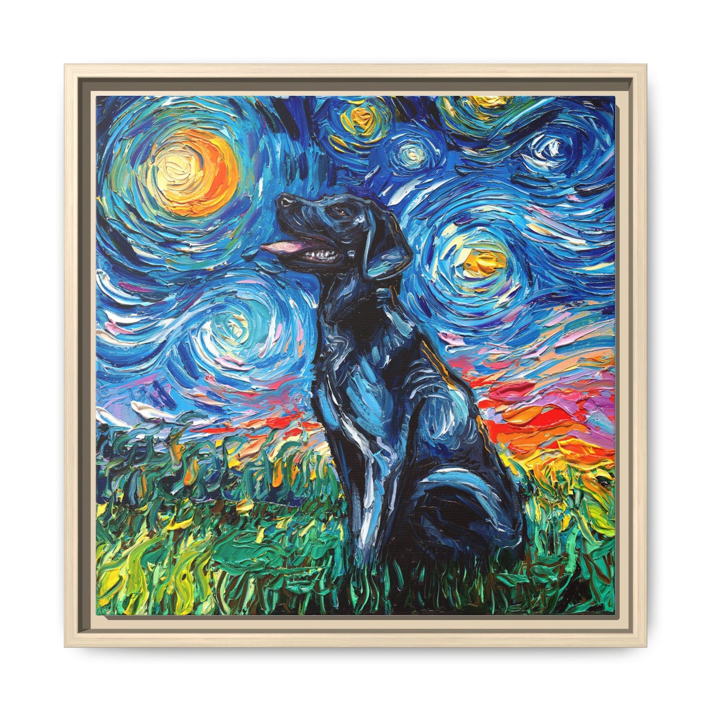 "Black Labrador Night" Framed Canvas Wall Art