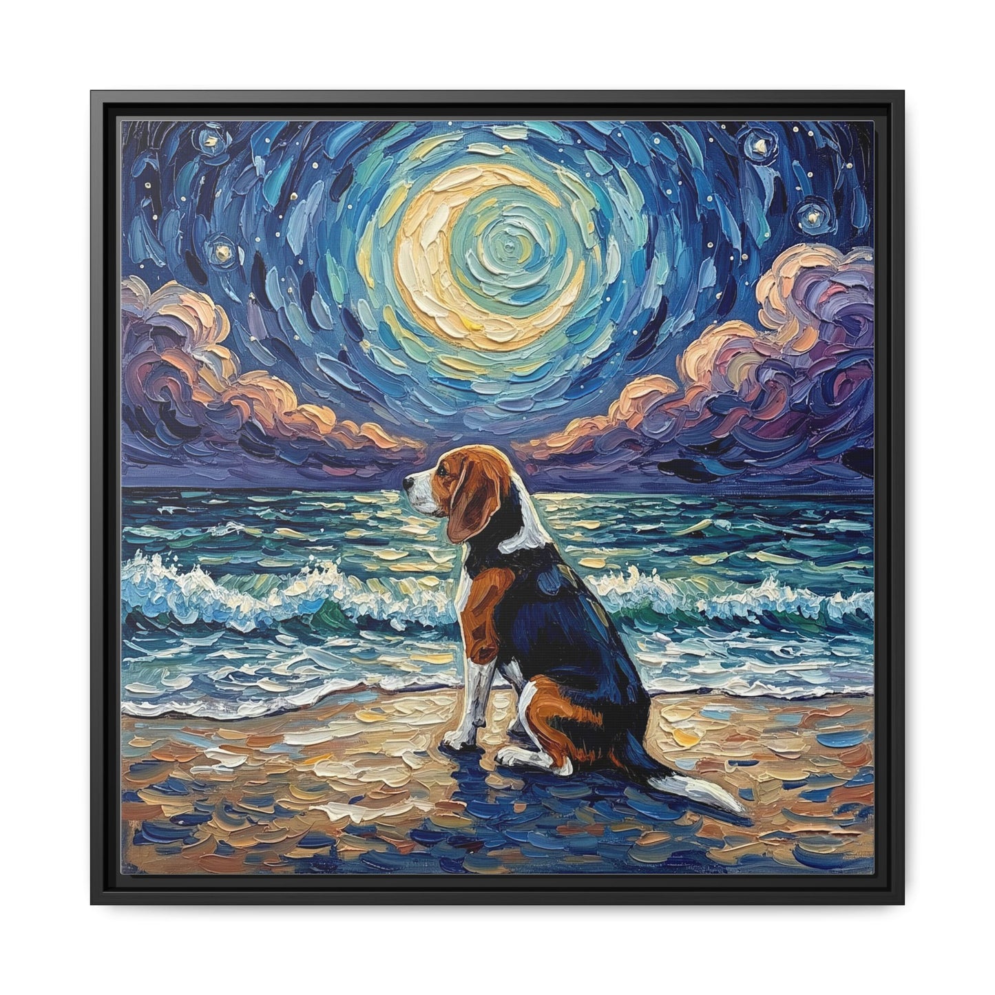 "Beach Nights - Beagle" Framed Canvas Wall Art