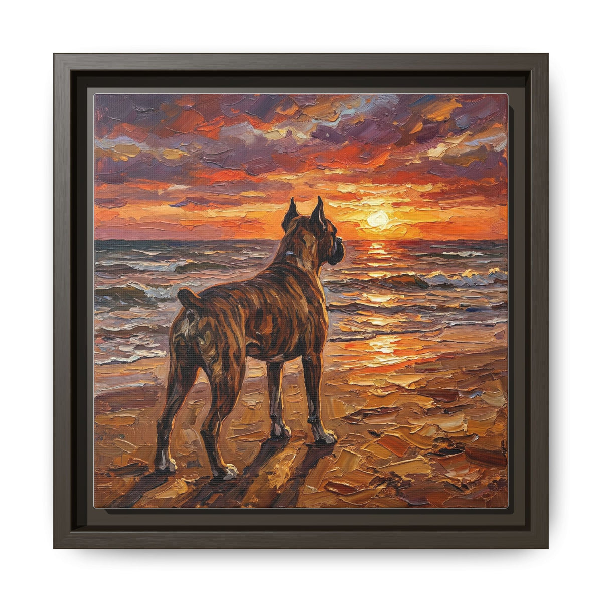 "Beach Day - Brindle Boxer" Framed Canvas Wall Art