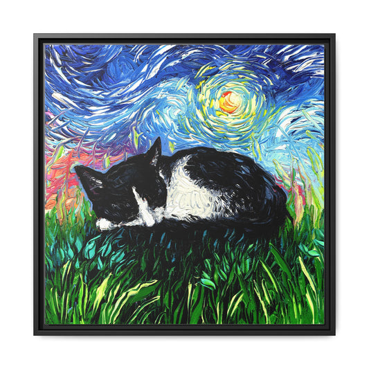 "Sleepy Tuxedo Kitten" Framed Canvas Wall Art