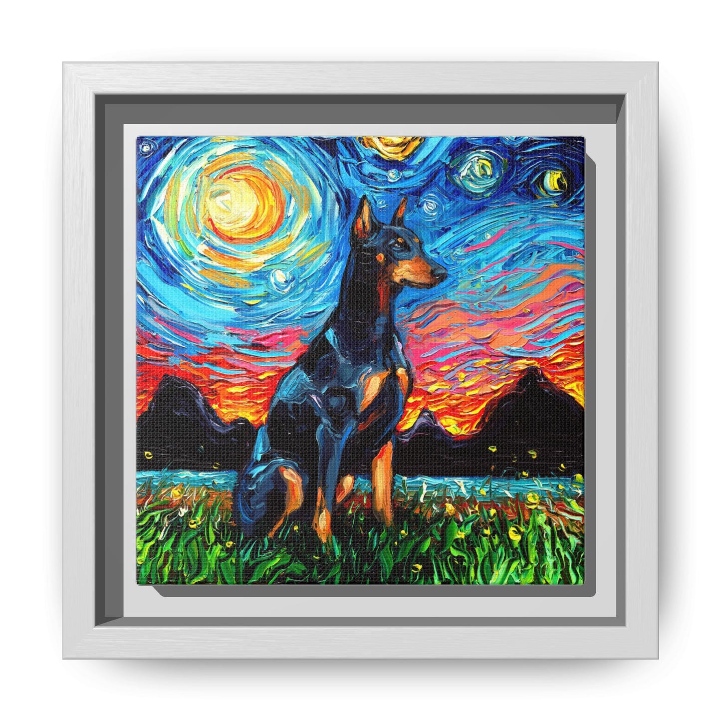 "Doberman Night" Framed Canvas Wall Art