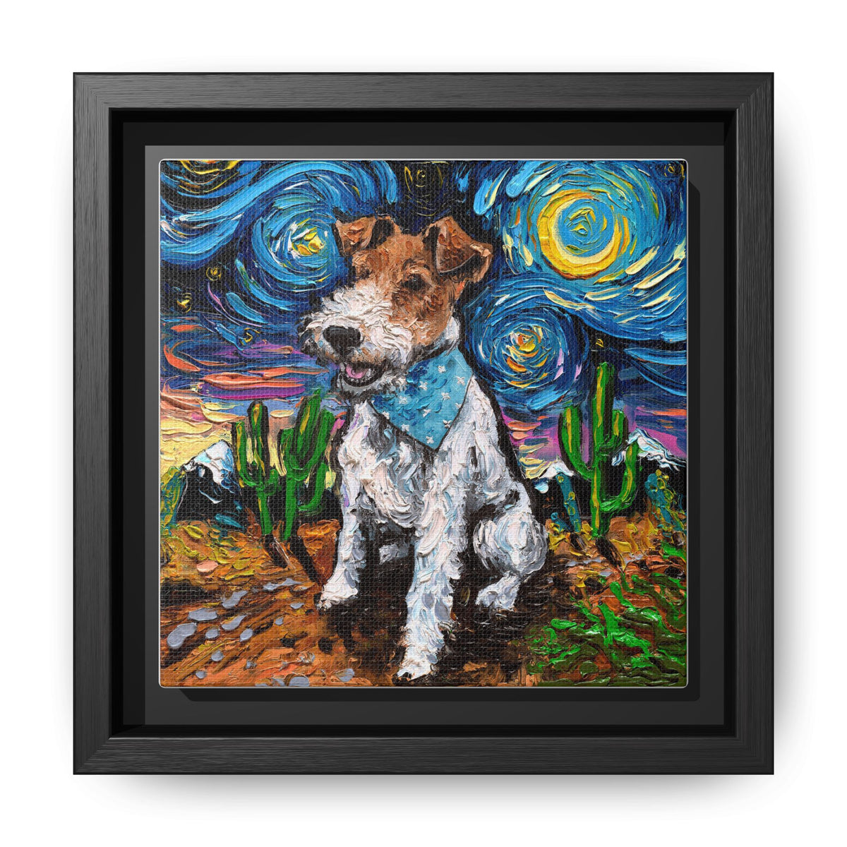 "Wire Fox Terrier Night" Framed Canvas Wall Art