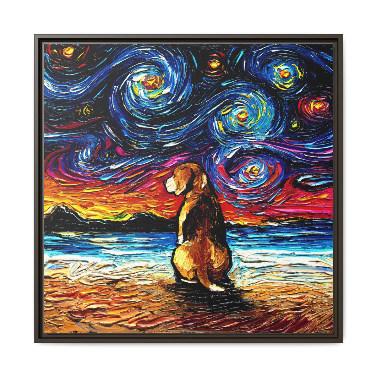 "Beagle Night 2" Framed Canvas Wall Art