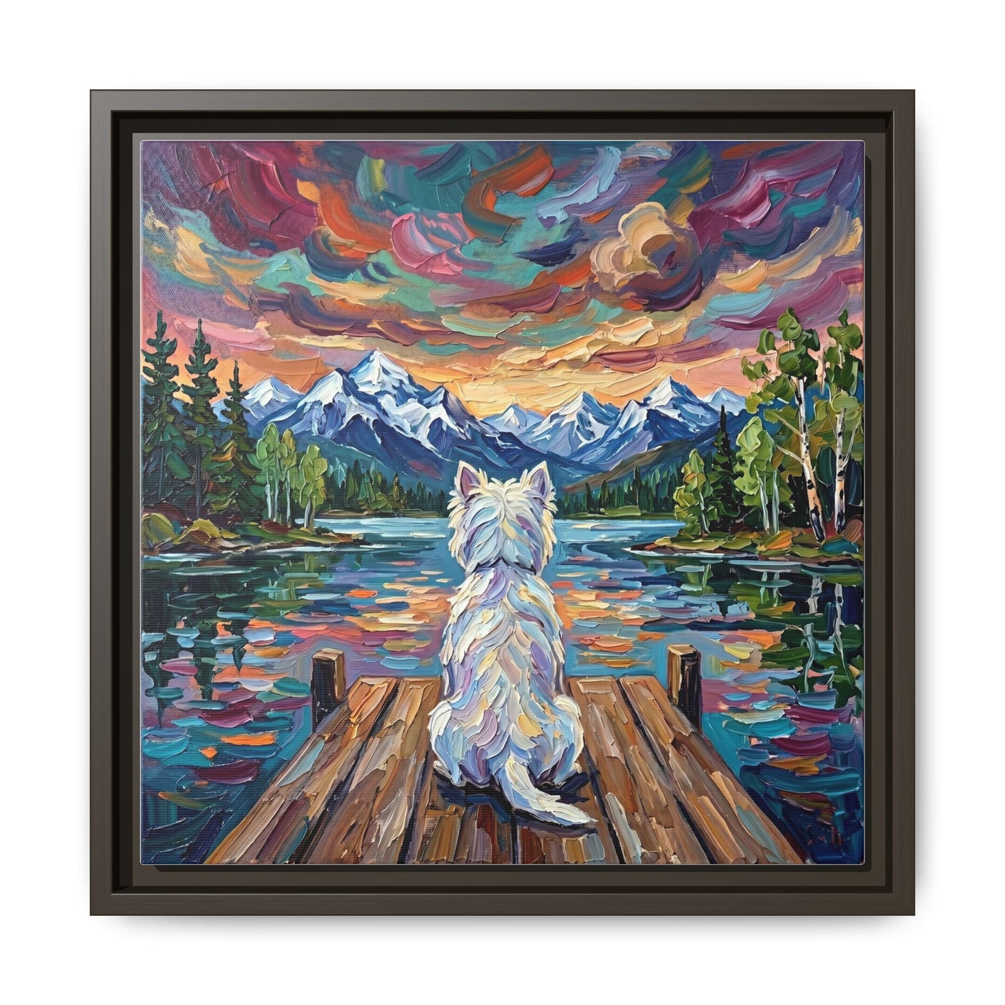 "On The Dock - Westie" Framed Canvas Wall Art