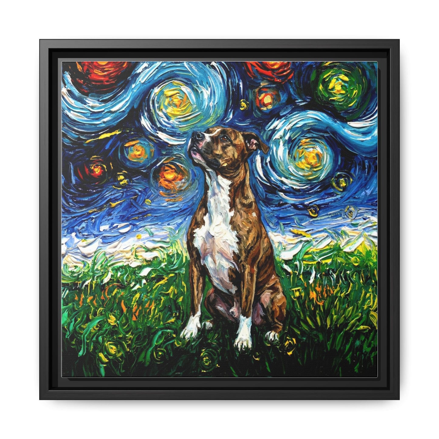 "Brindle Staffordshire Night" Framed Canvas Wall Art