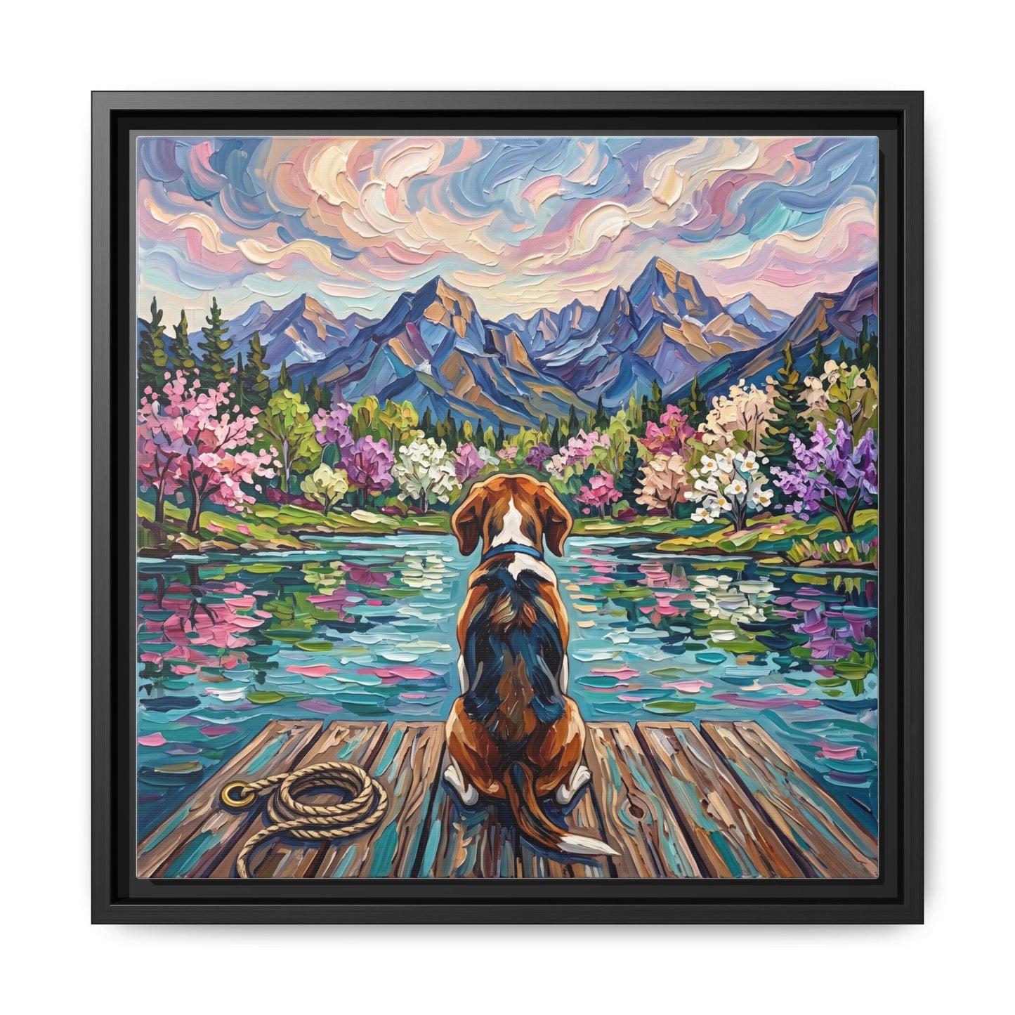 "On The Dock - Beagle" Framed Canvas Wall Art