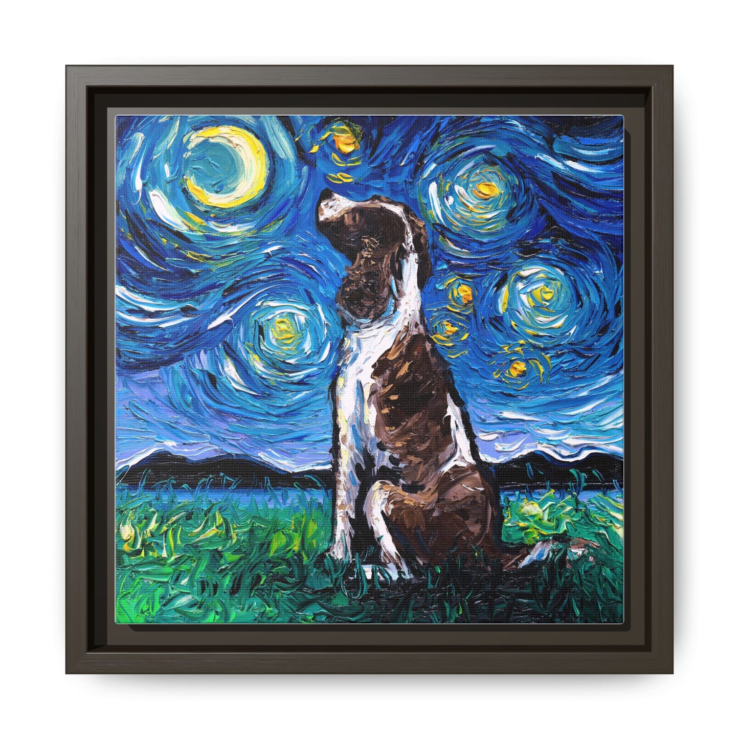 "English Springer Spaniel Night" Framed Canvas Wall Art