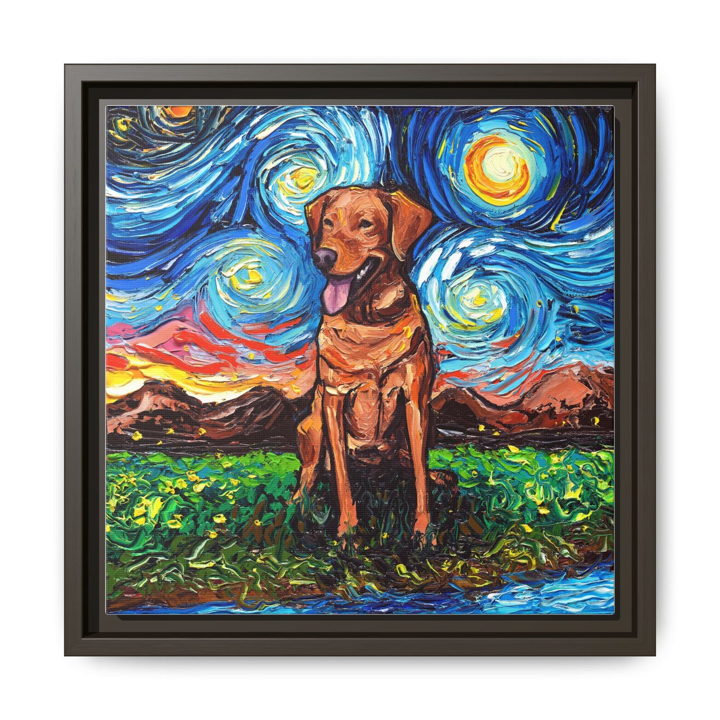 "Fox Red Labrador Night" Framed Canvas Wall Art