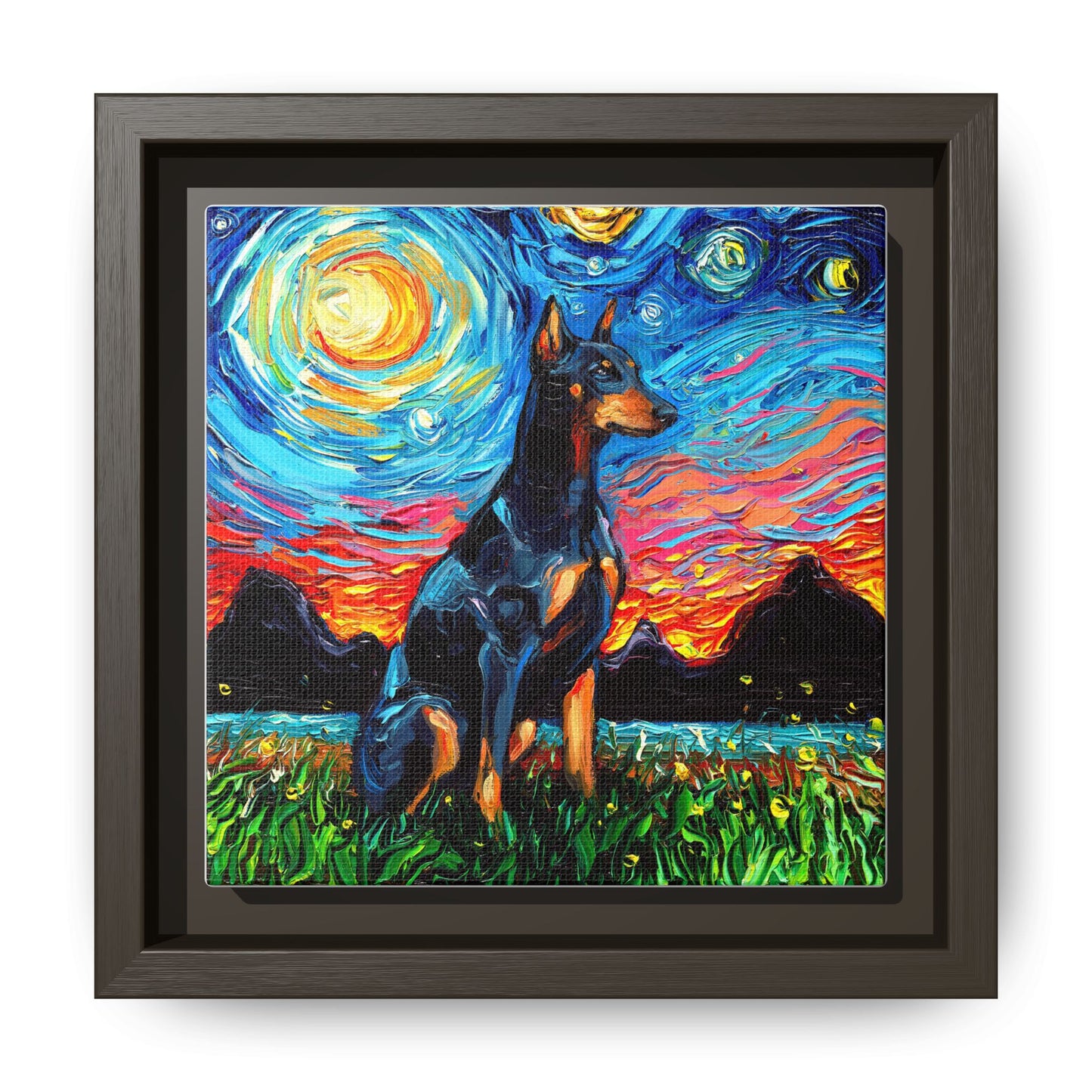 "Doberman Night" Framed Canvas Wall Art