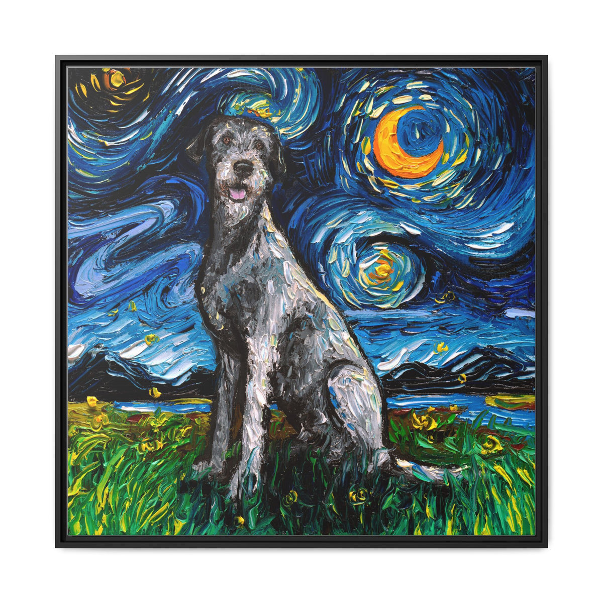 "Irish Wolfhound Night" Framed Canvas Wall Art