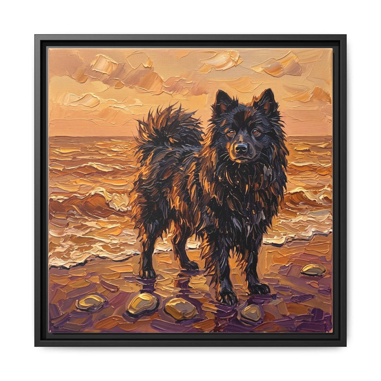 "Beach Day - Swedish Lapphund" Framed Canvas Wall Art