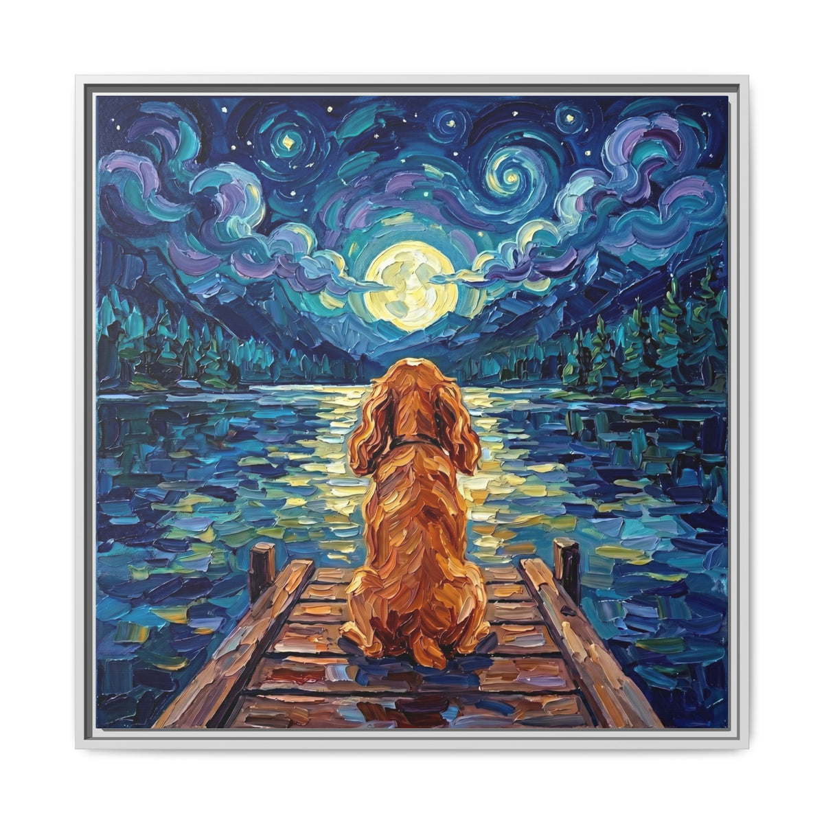 "On The Dock - Red Cocker Spaniel" Framed Canvas Wall Art