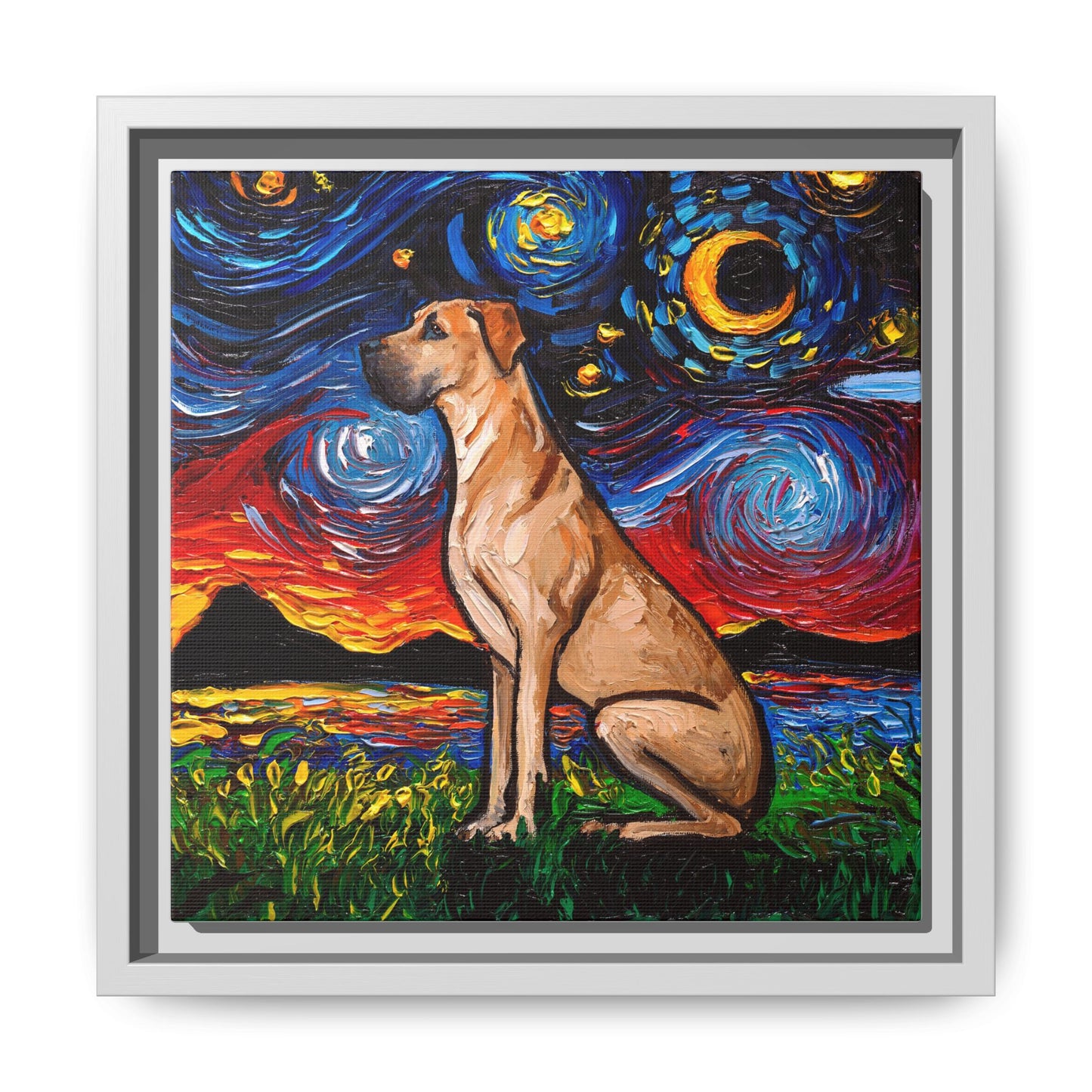 "Fawn Great Dane Night" Framed Canvas Wall Art