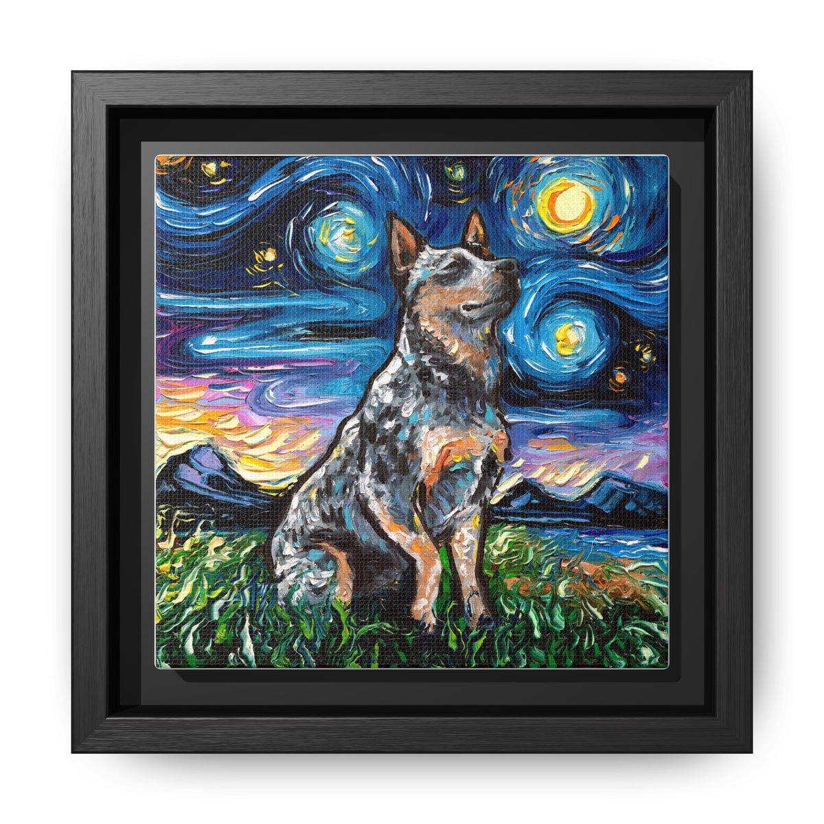 "Blue Heeler Night" Framed Canvas Wall Art