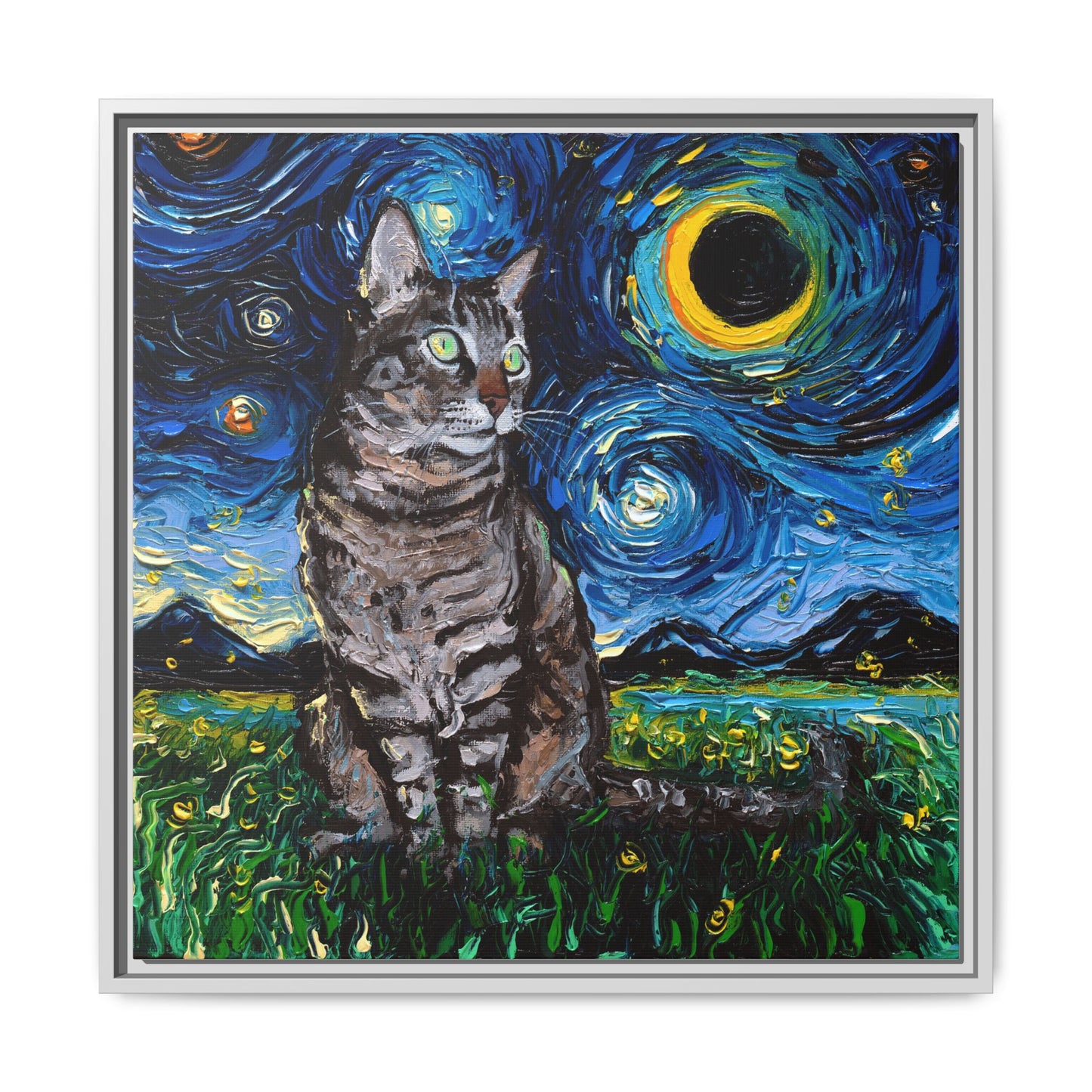 "Tabby Night" Framed Canvas Wall Art