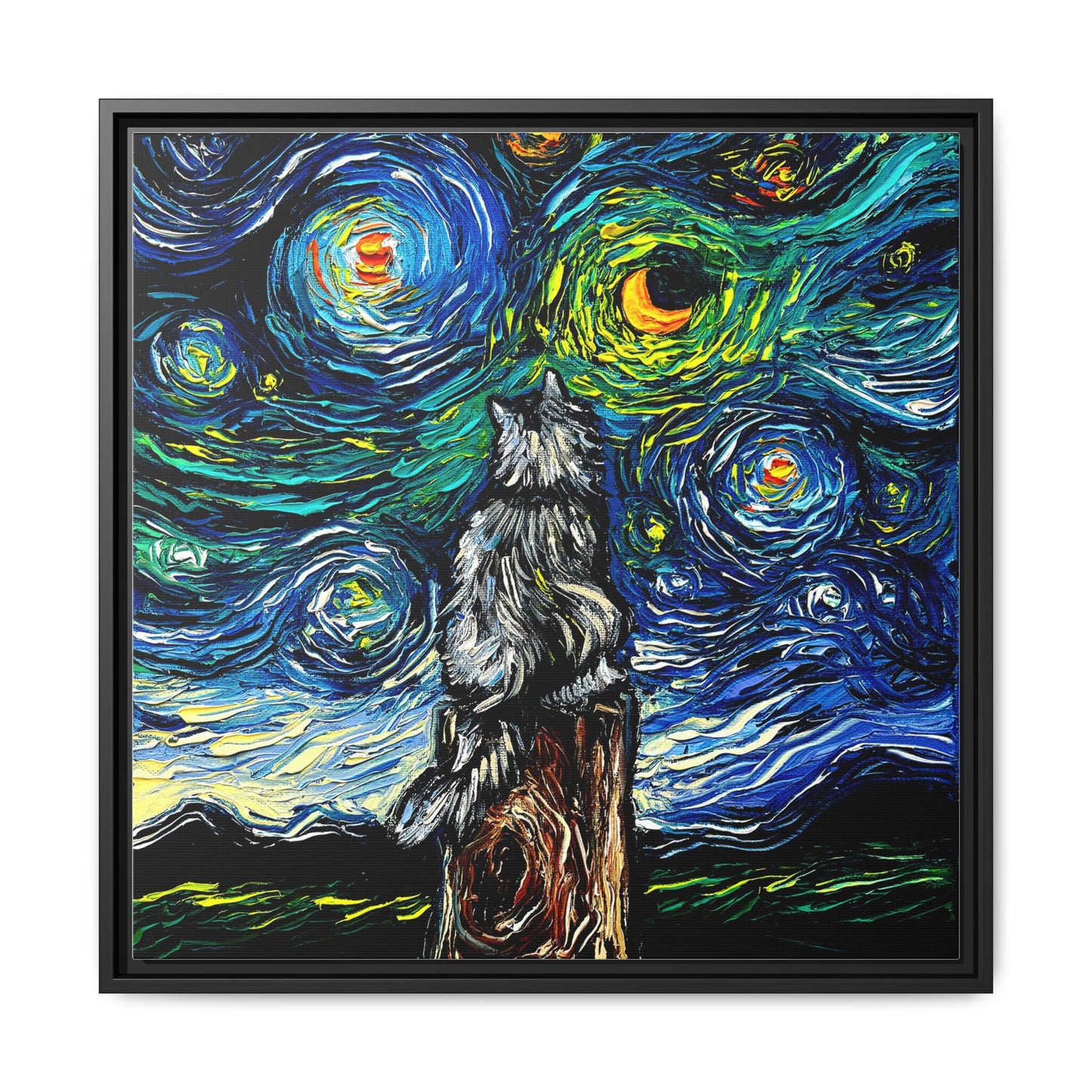 "Norwegian Forest Cat Night" Framed Canvas Wall Art
