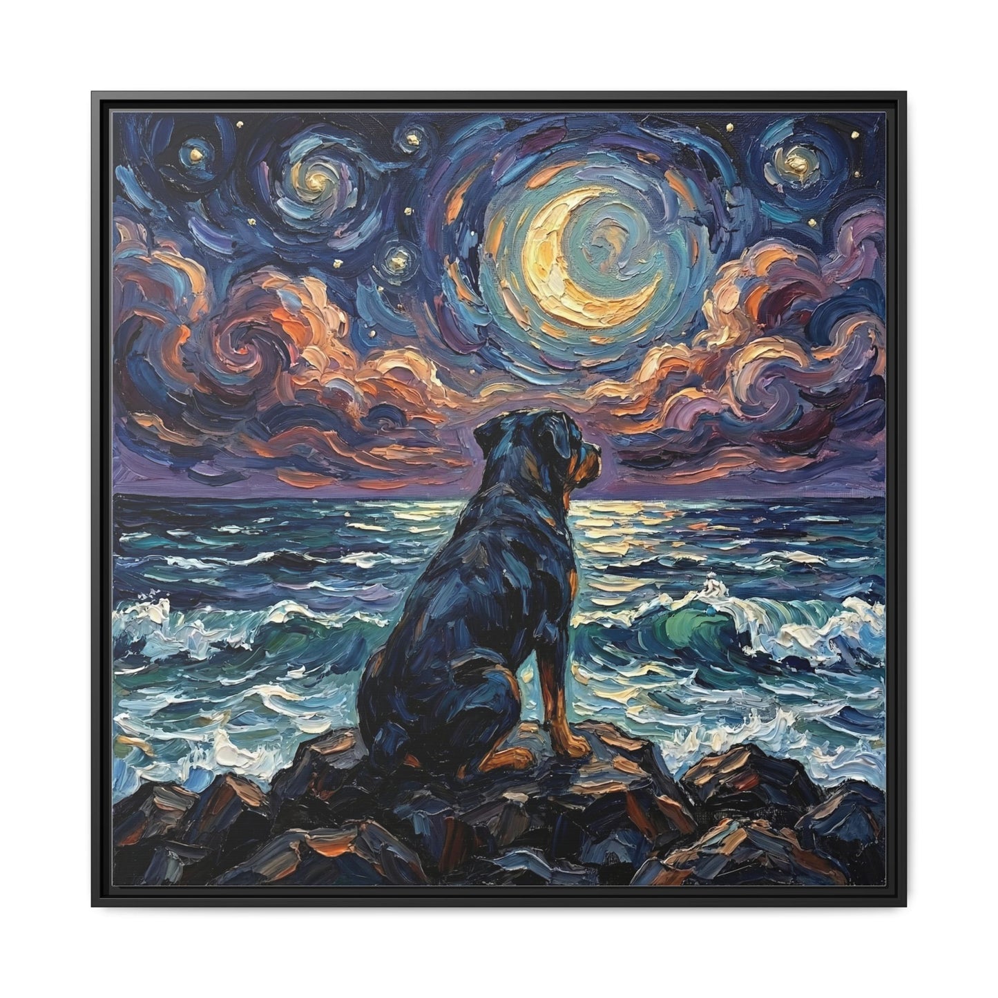 "Beach Nights - Rottweiler" Framed Canvas Wall Art