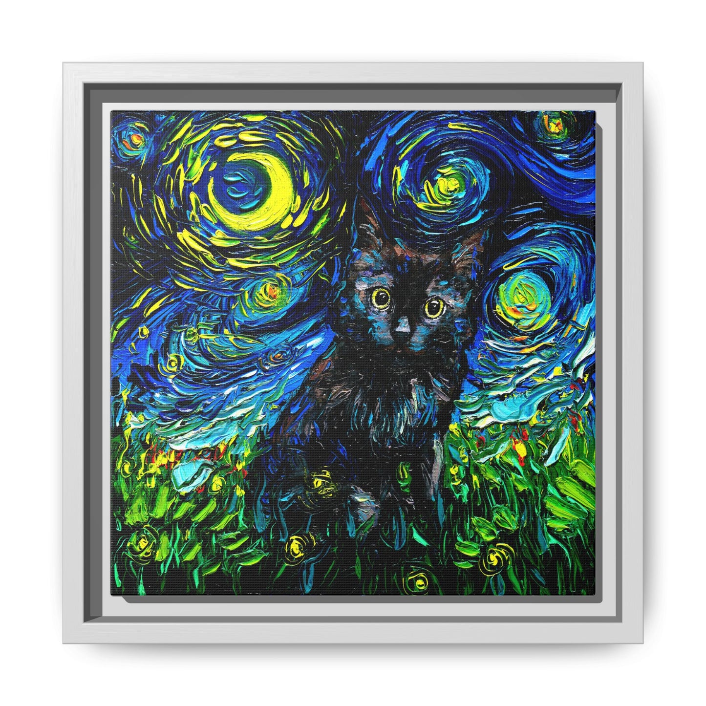 "Black Cat Night 2" Framed Canvas Wall Art
