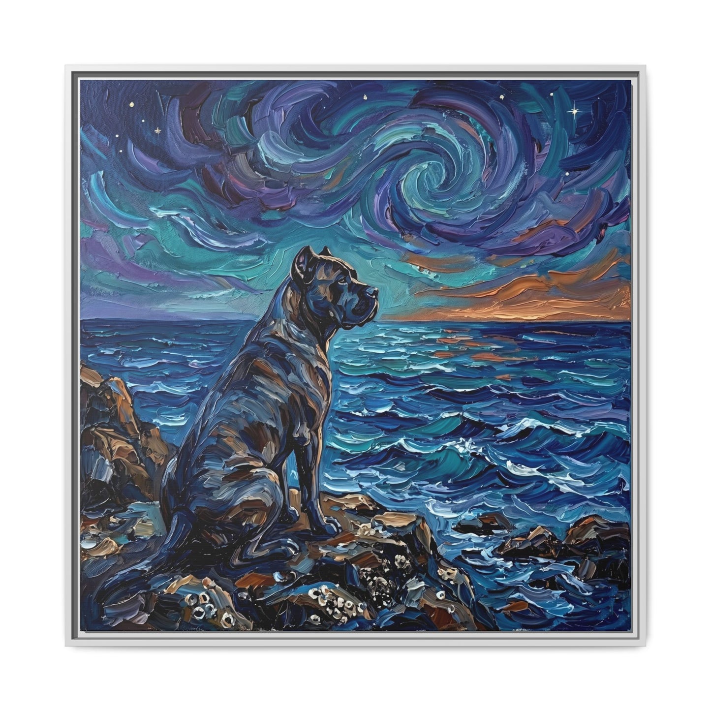 "Beach Night - Cane Corso" Framed Canvas Wall Art