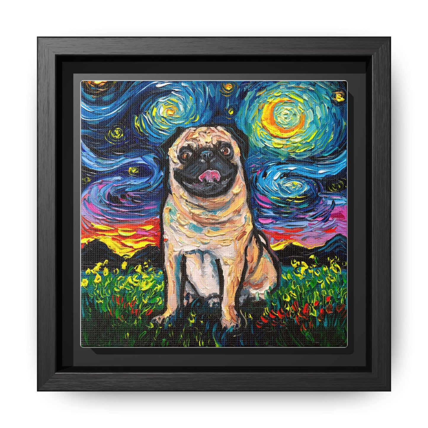 "Fawn Pug Night" Framed Canvas Wall Art