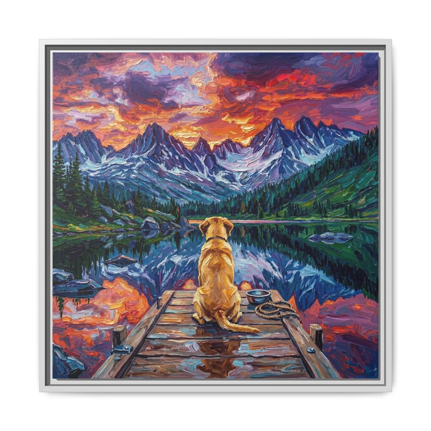 "On The Dock - Yellow Labrador" Framed Canvas Wall Art