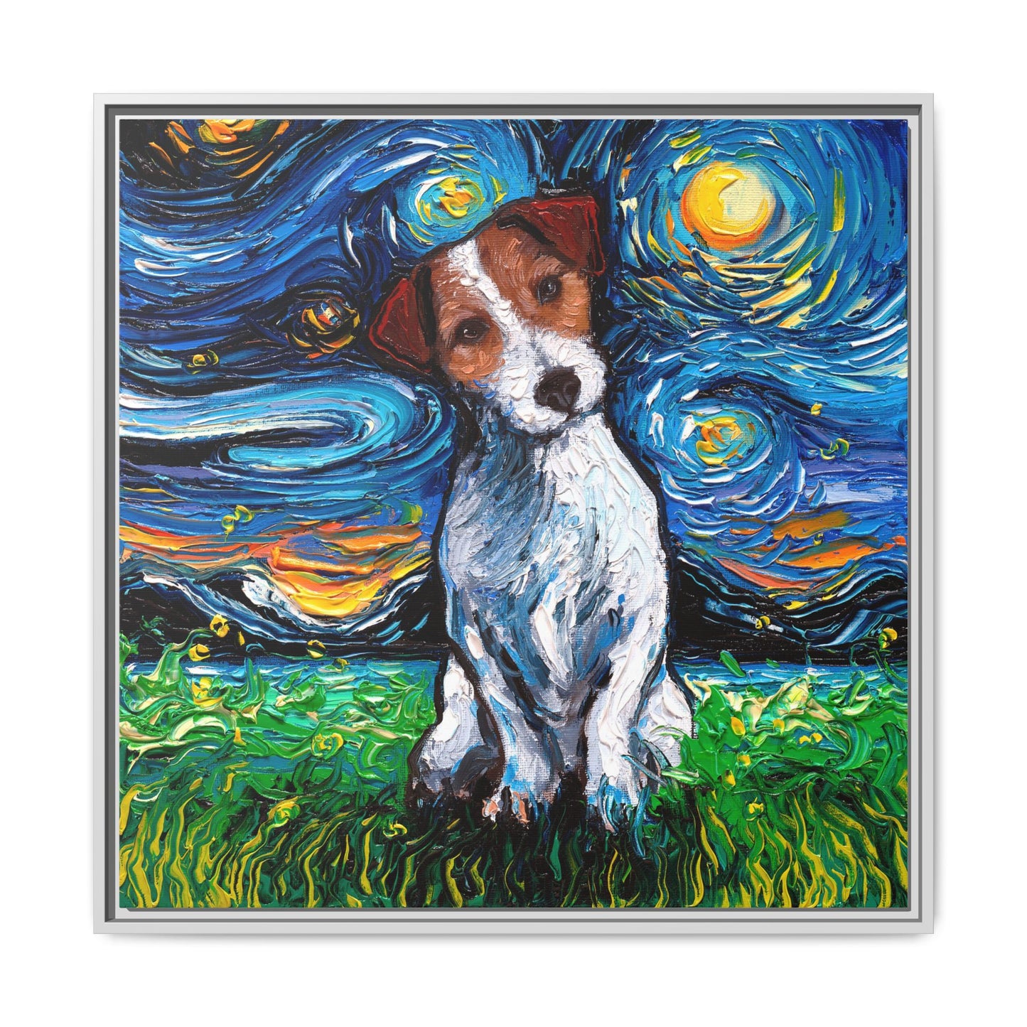 "Jack Russell Night" Framed Canvas Wall Art
