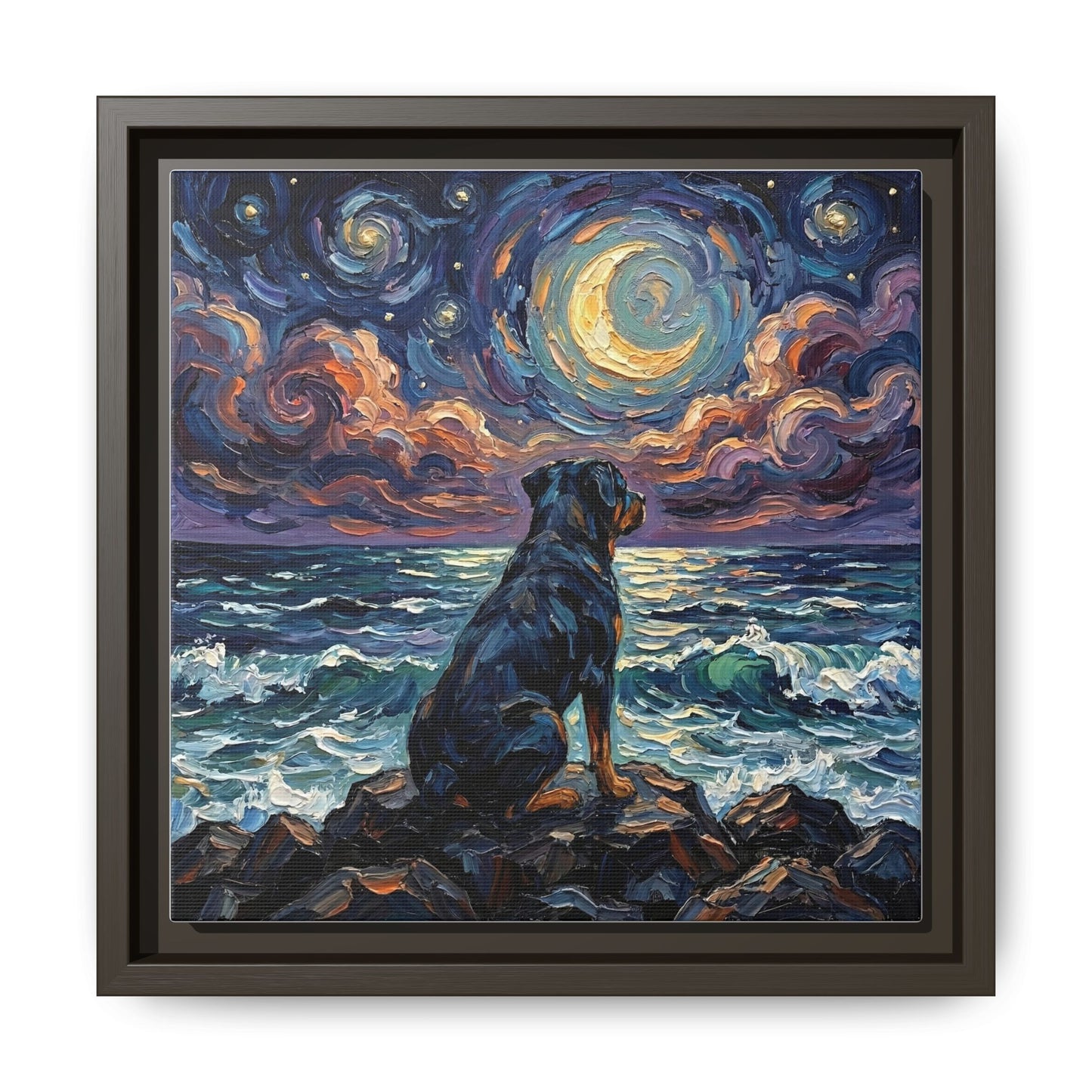 "Beach Nights - Rottweiler" Framed Canvas Wall Art