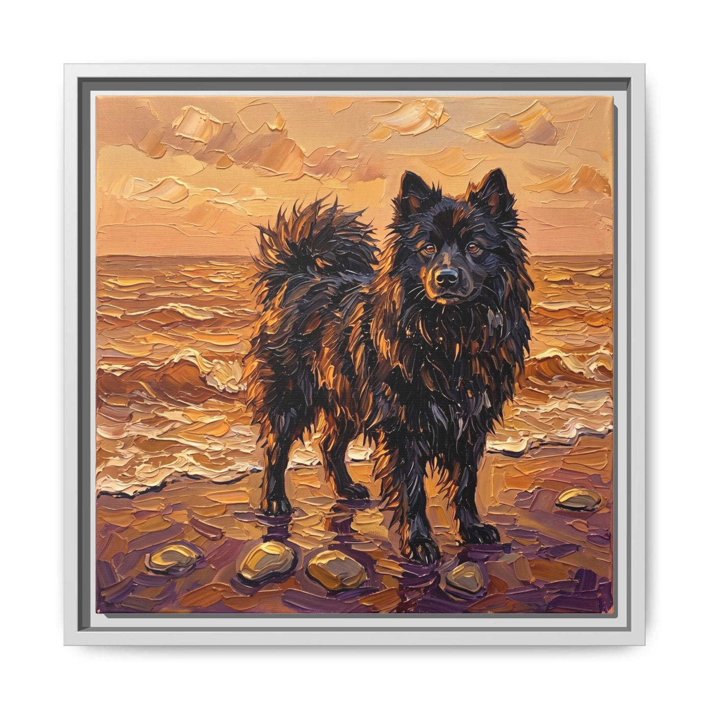 "Beach Day - Swedish Lapphund" Framed Canvas Wall Art