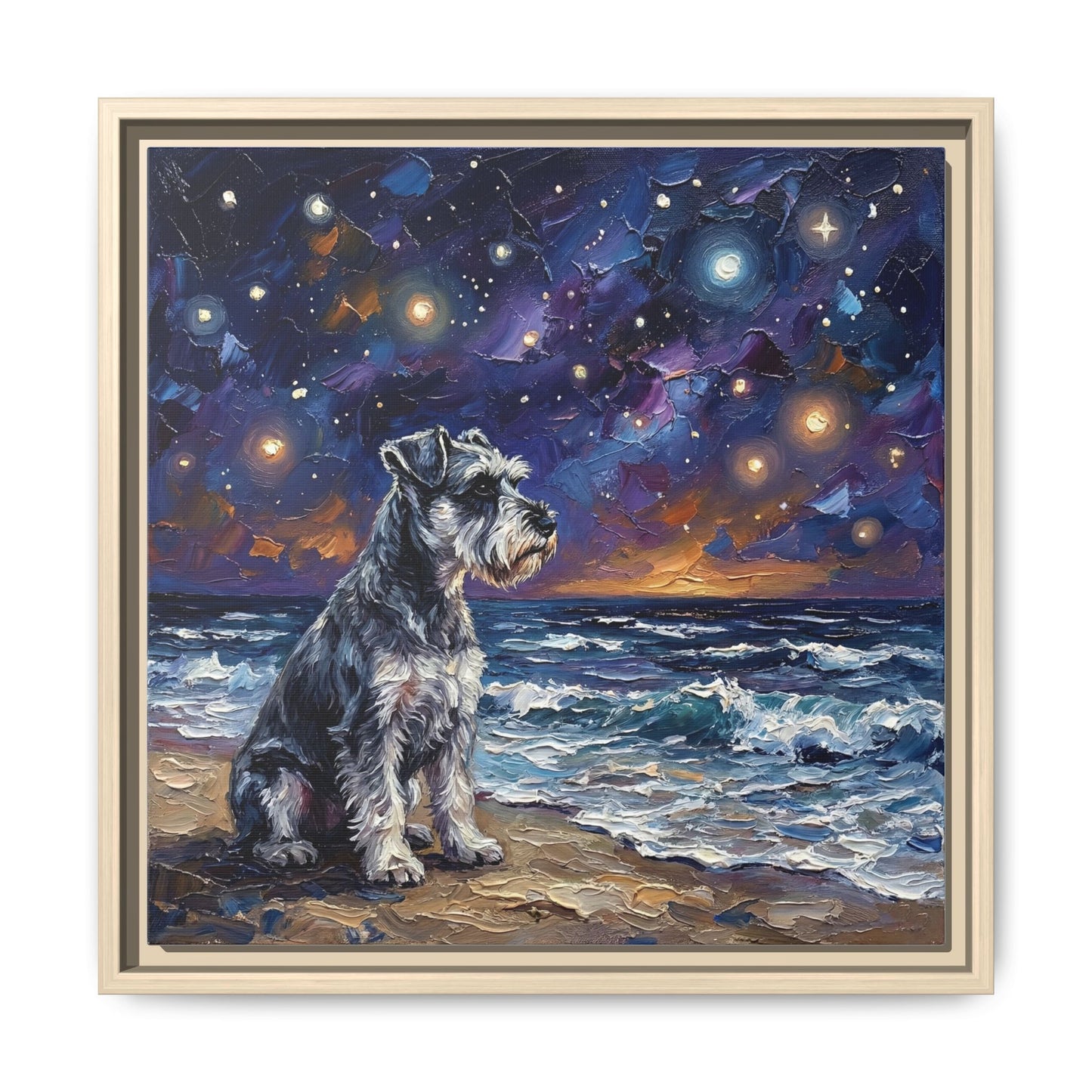 "Beach Nights - Schnauzer" Framed Canvas Wall Art