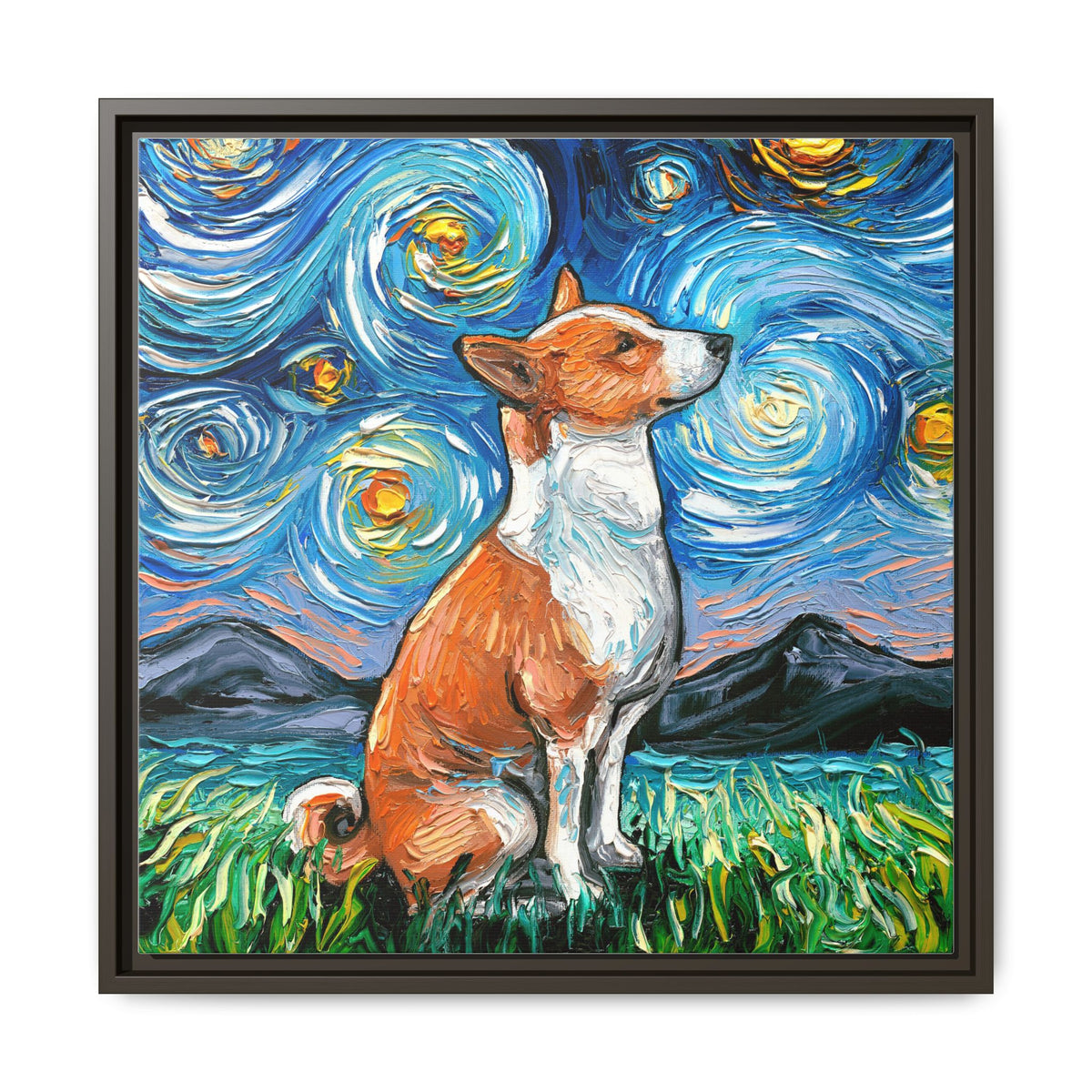 "Basenji Night" Framed Canvas Wall Art