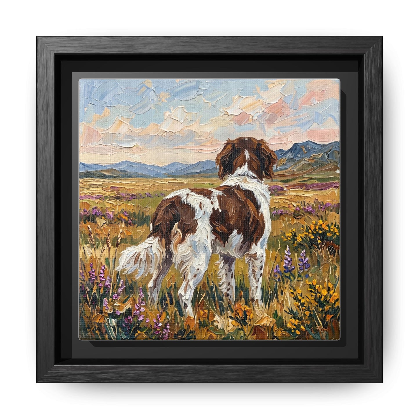 "Amongst The Flowers - Drentsche Patrijshond" Framed Canvas Wall Art