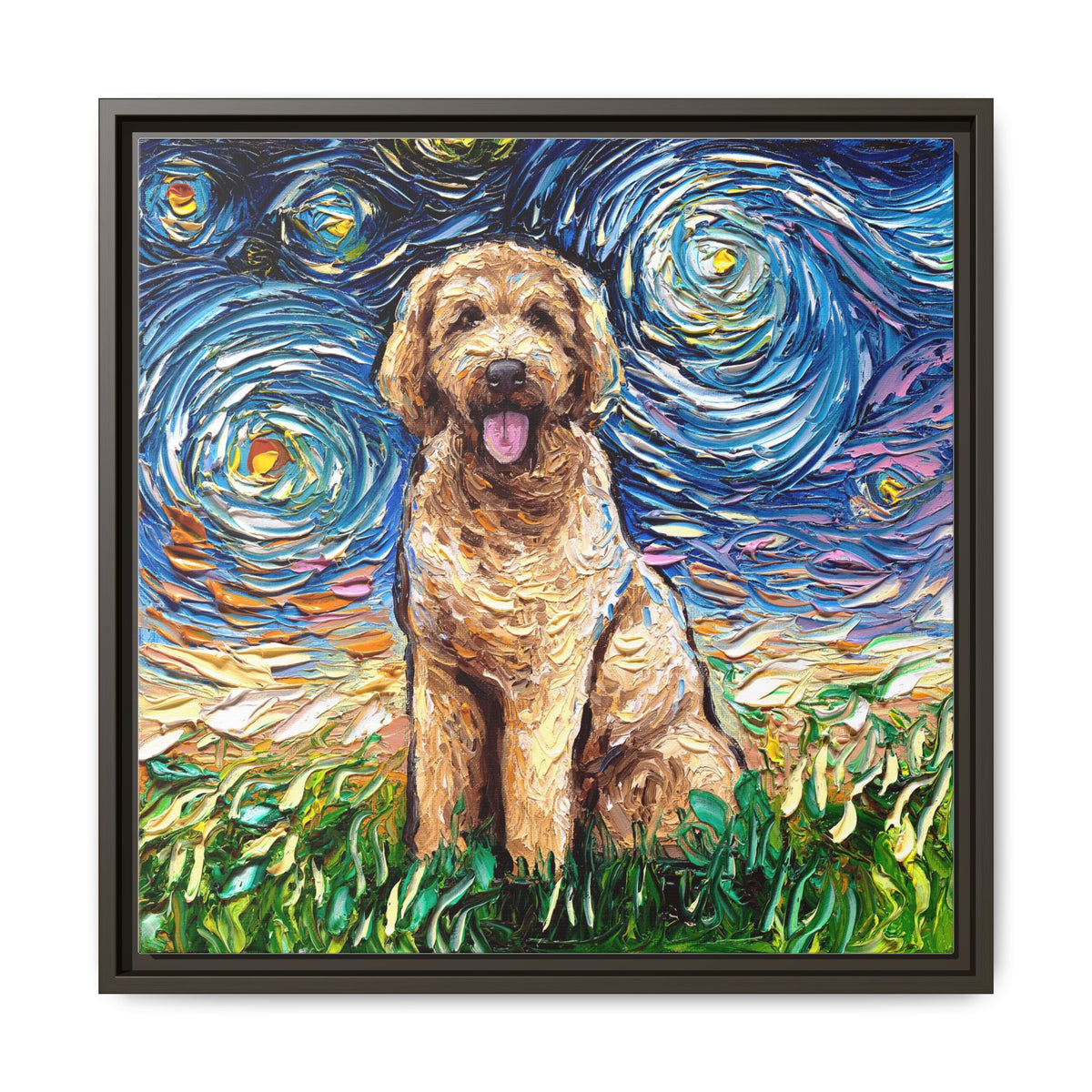 "Goldendoodle Night" Framed Canvas Wall Art