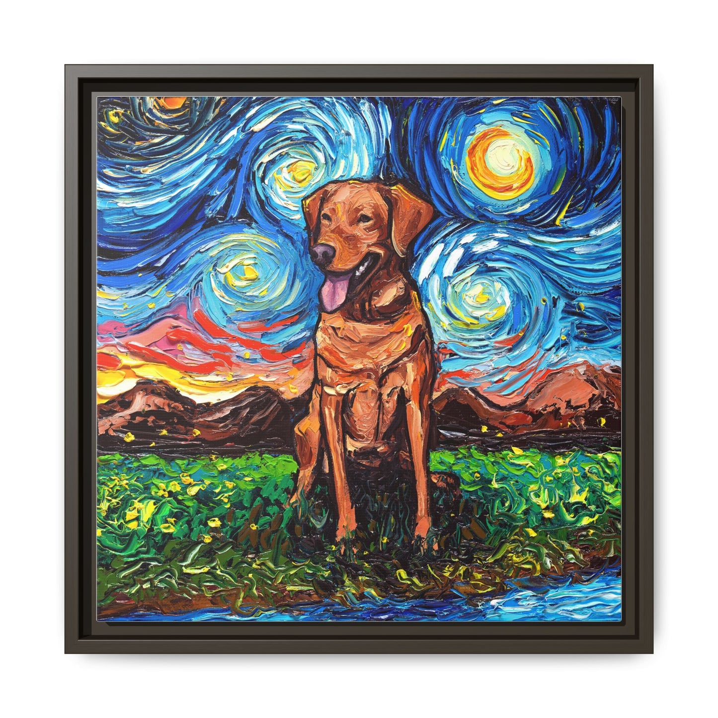 "Fox Red Labrador Night" Framed Canvas Wall Art