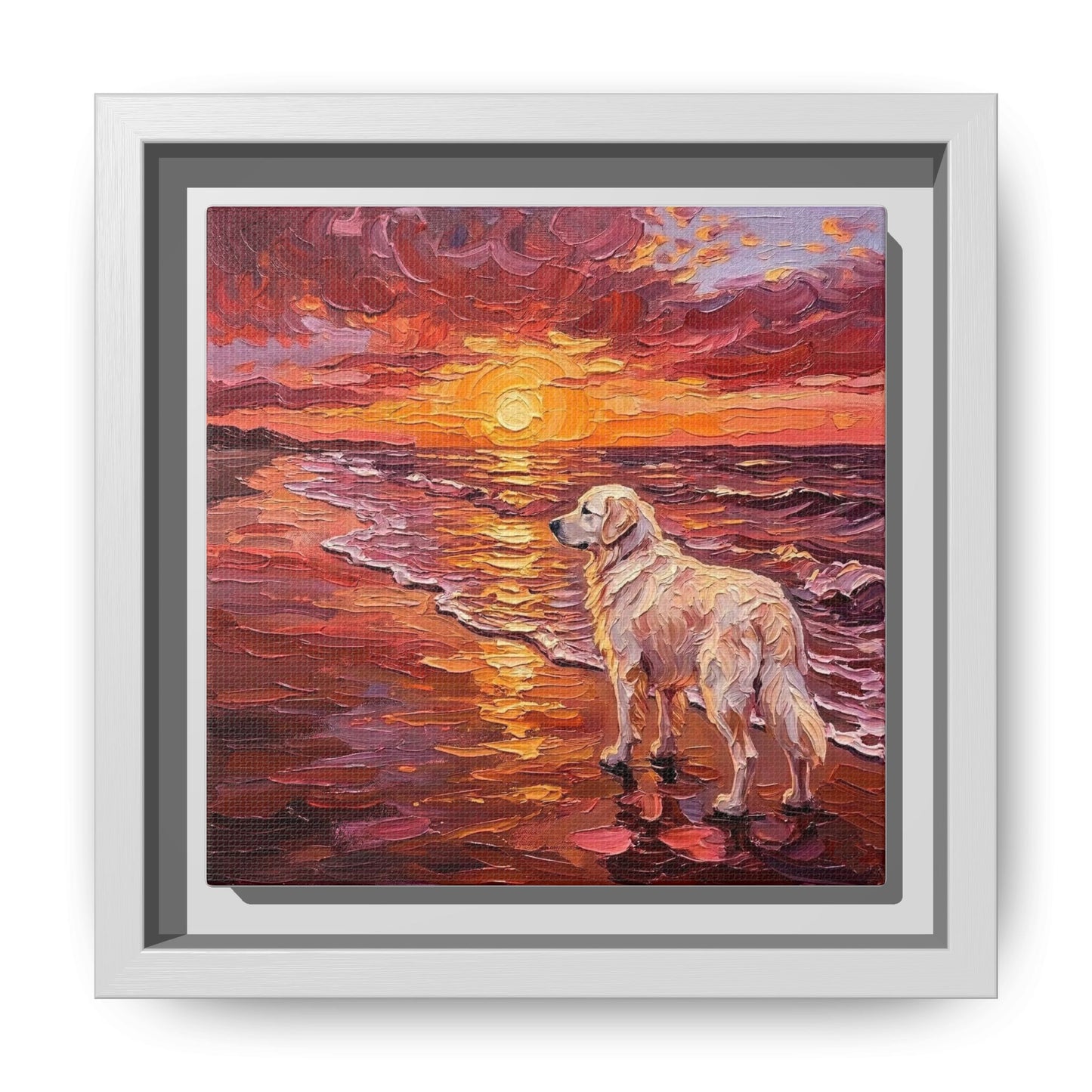 "Beach Day - Great Pyrenees" Framed Canvas Wall Art