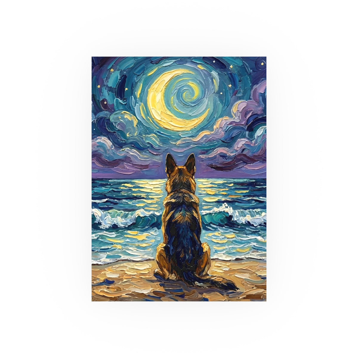 "Beach Night - German Shepherd" Wall Art Paper Print