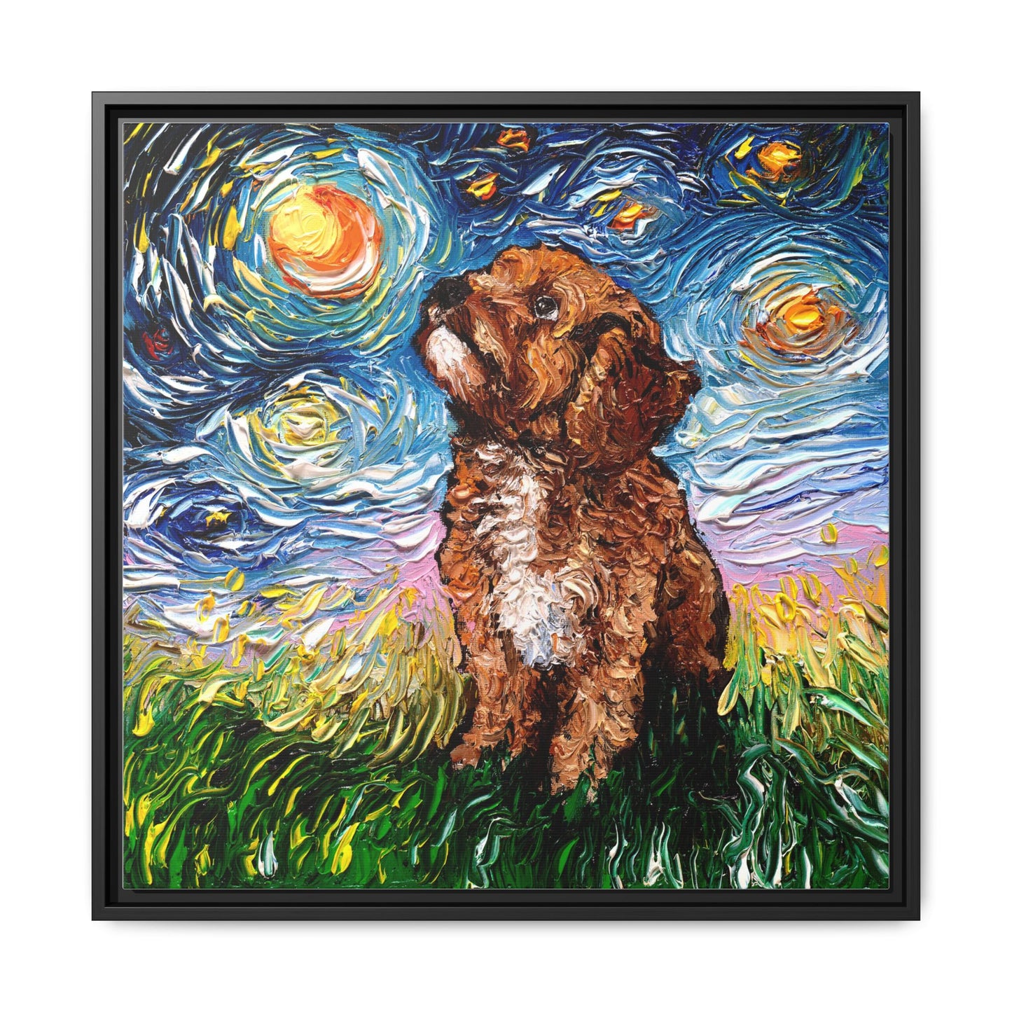 "Cavapoo Night" Framed Canvas Wall Art