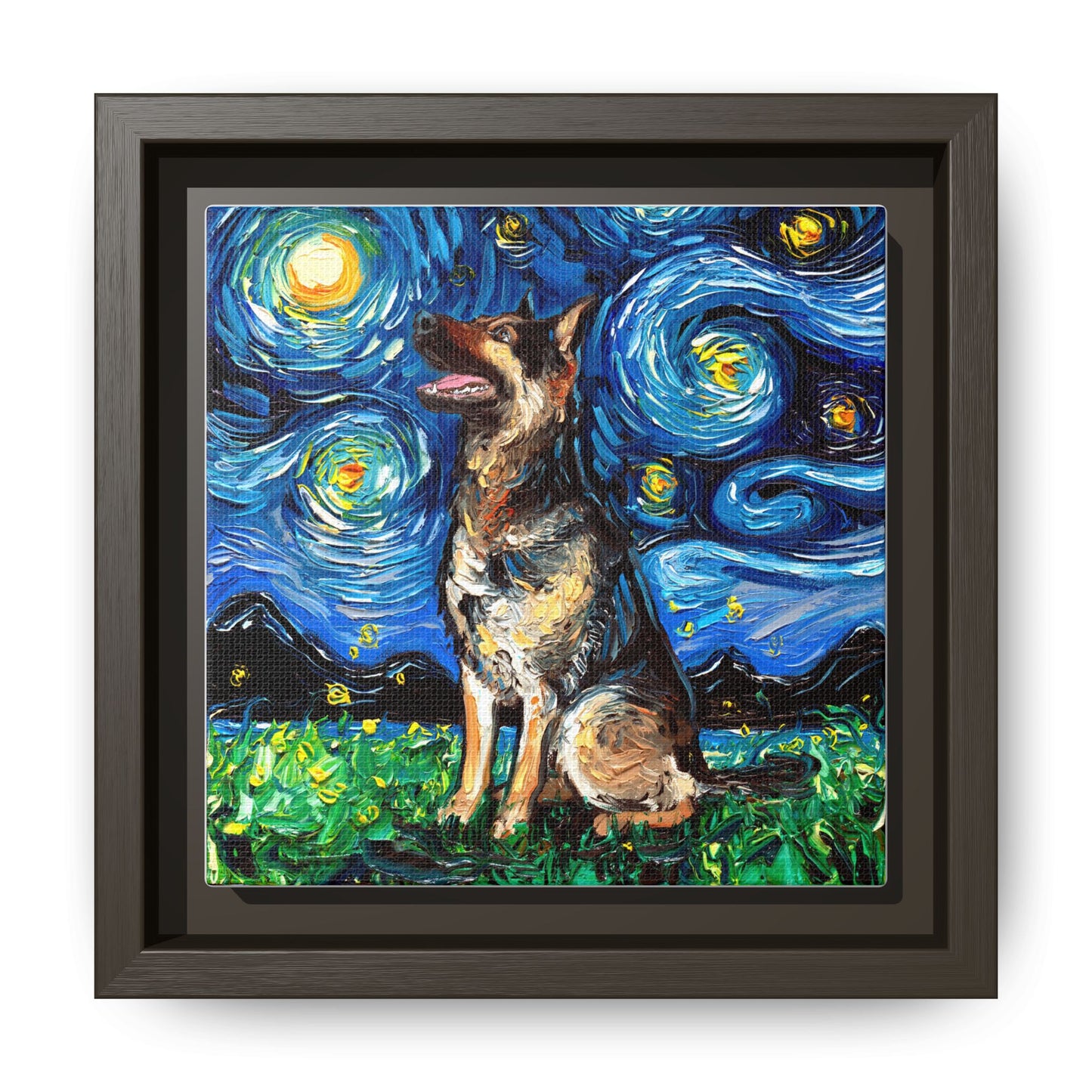 "German Shepherd Night" Framed Canvas Wall Art
