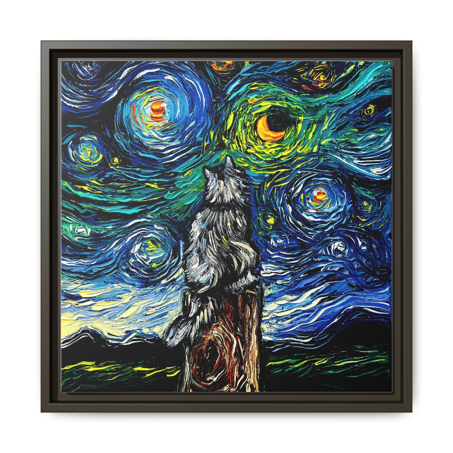 "Norwegian Forest Cat Night" Framed Canvas Wall Art