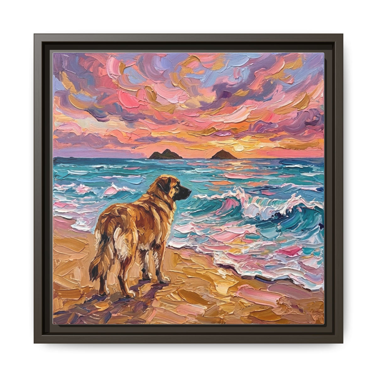 "Beach Days - Leonberger" Framed Canvas Wall Art