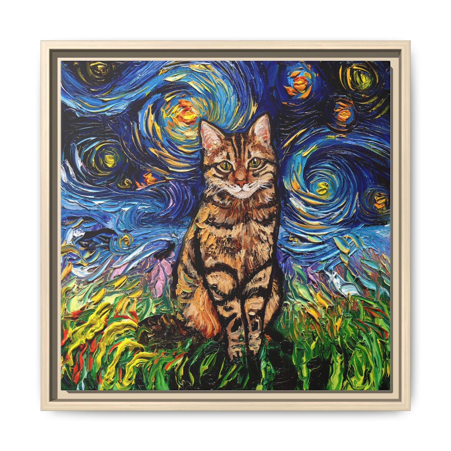 "BrownTabby Night" Framed Canvas Wall Art