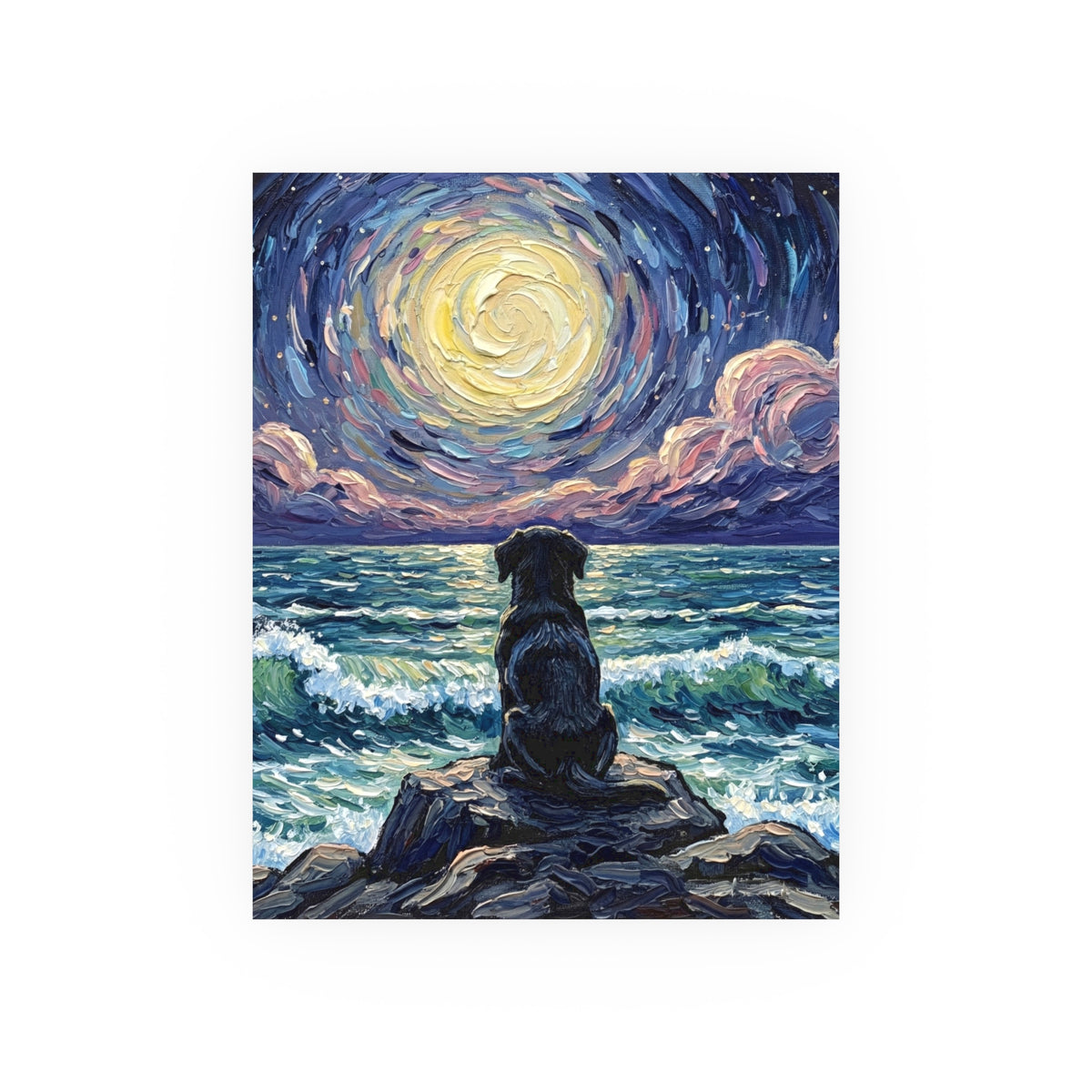 "Beach Night - Black Labrador Puppy" Wall Art Paper Print