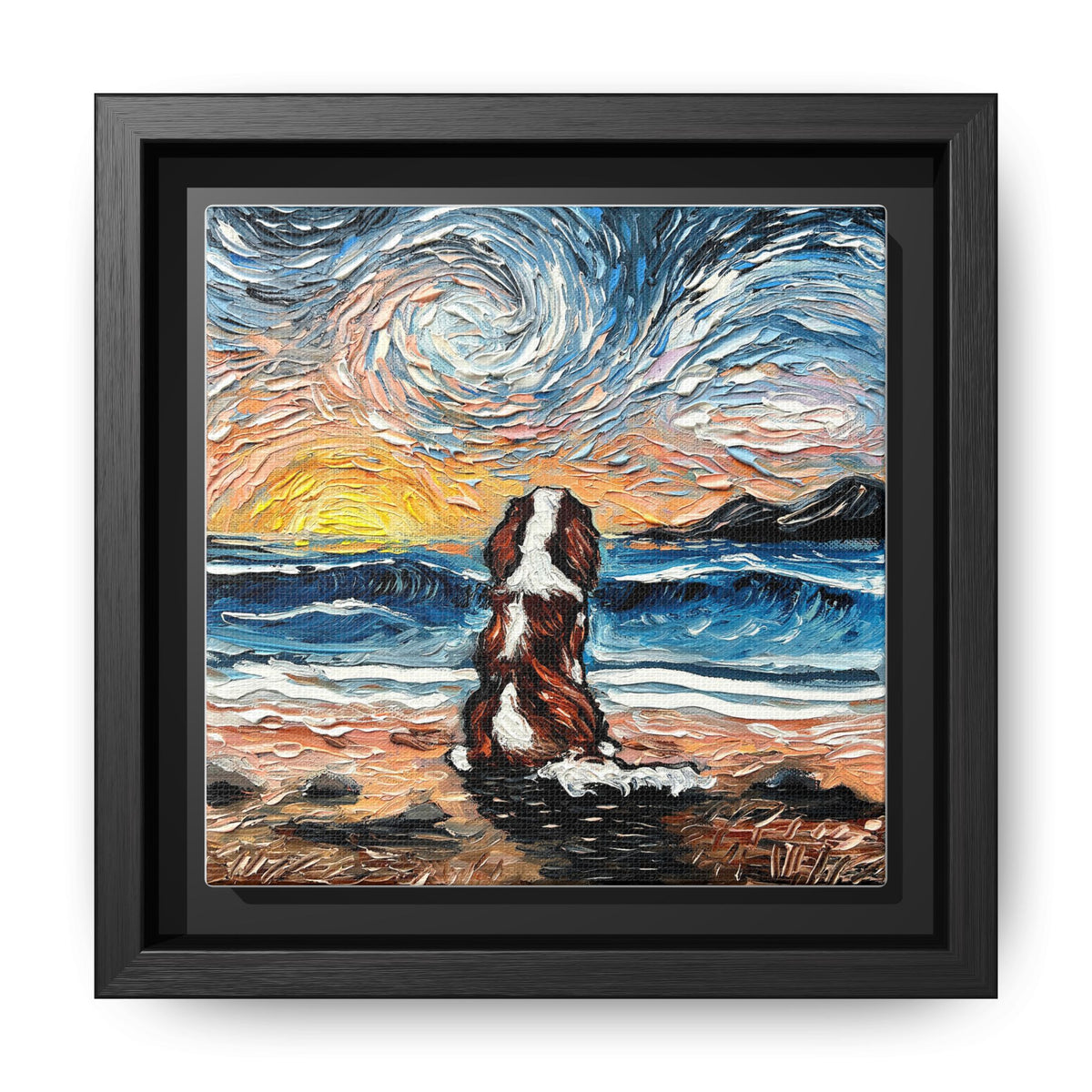 "Beach Days - Blenheim Spaniel" Framed Canvas Wall Art